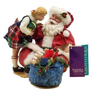 Possible Dreams Clothtique Merry Kissmas Musical Girl Kissing Santa 2001 W/ Tags
